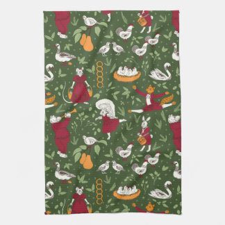 12 Days of Christmas Folk Art Animal Kitchen Towel