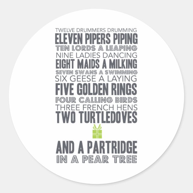 12 Days of Christmas | green Classic Round Sticker (Front)