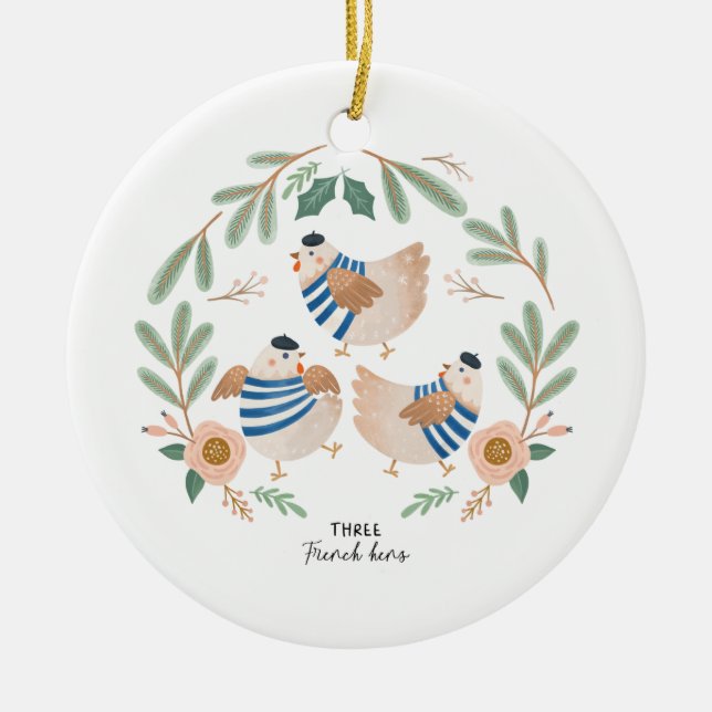 12 Days of Christmas Holiday Traditional Hens Ceramic Ornament (Front)
