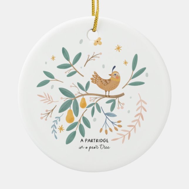 12 Days of Christmas Holiday Traditional Partridge Ceramic Ornament (Front)