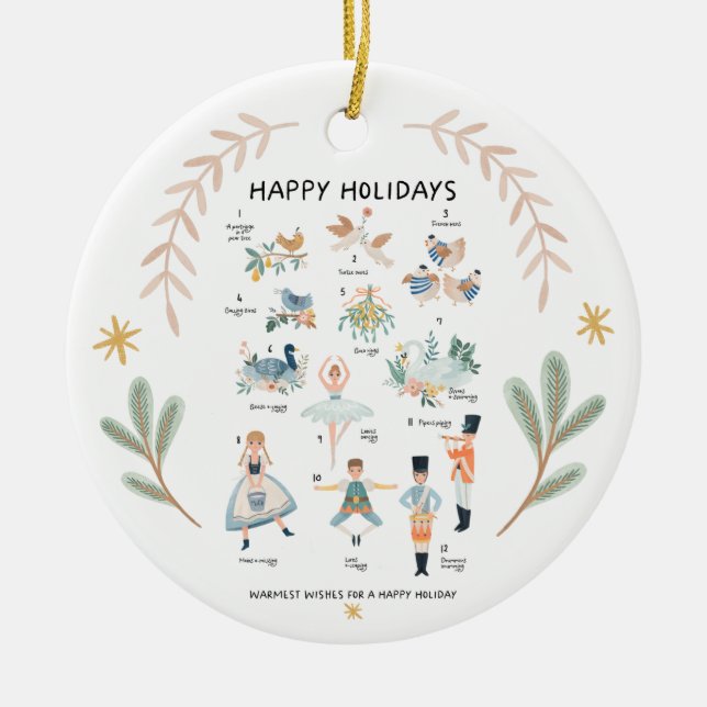 12 Days of Christmas Holiday Traditional Text Ceramic Ornament (Front)