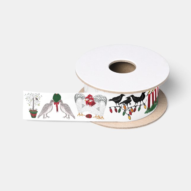 12 Days of Christmas Holiday white Satin Ribbon (Spool)