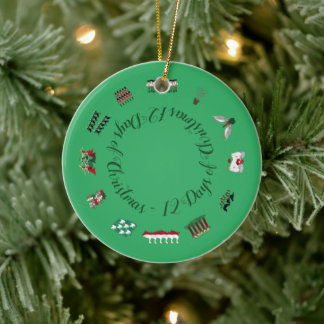 12 Days of Christmas in a Circle of Red and Green Ceramic Ornament