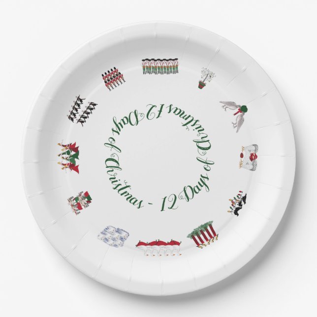 12 Days of Christmas in a Circle of Red and Green Paper Plate (Front)