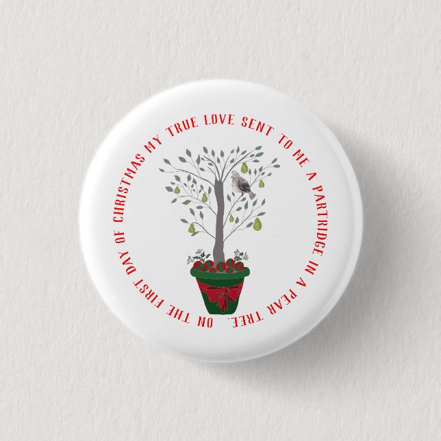 12 Days of Christmas Partridge in a Pear Tree 1 Inch Round Button (Front)