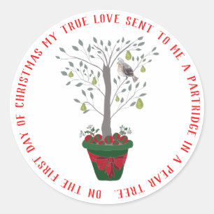 12 Days of Christmas Partridge in a Pear Tree Classic Round Sticker
