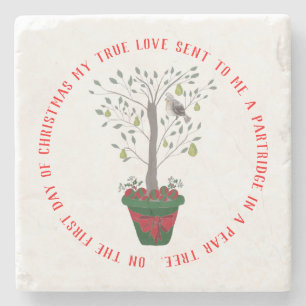 12 Days of Christmas Partridge in a Pear Tree Stone Coaster