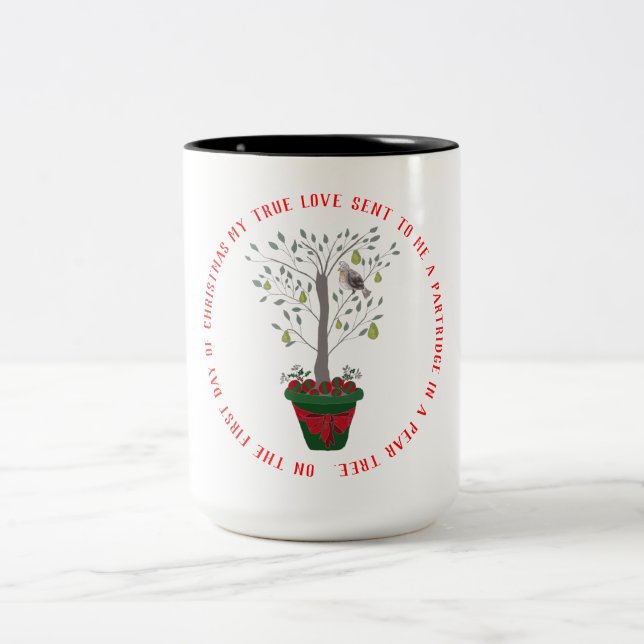 12 Days of Christmas Partridge in a Pear Tree Two-Tone Coffee Mug (Center)