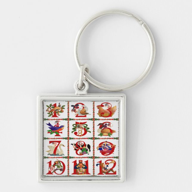 12 Days Of Christmas Quilt Print Gifts Keychain (Front)