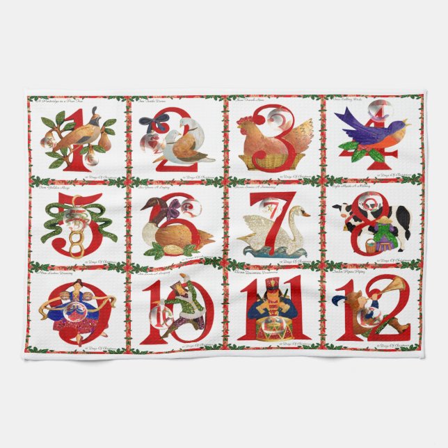 12 Days Of Christmas Quilt Print Gifts Kitchen Towel (Horizontal)