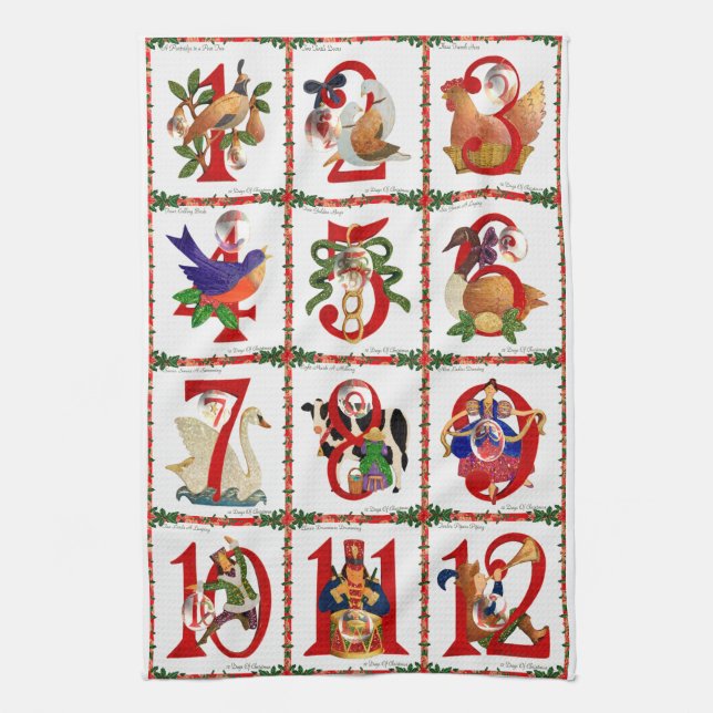 12 Days Of Christmas Quilt Print Gifts Kitchen Towel (Vertical)