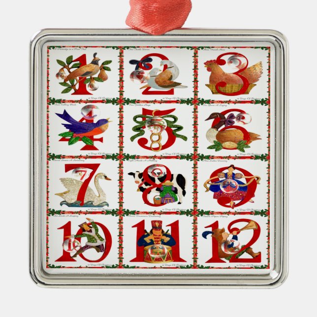 12 Days Of Christmas Quilt Print Gifts Metal Ornament (Front)