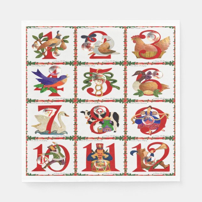 12 Days Of Christmas Quilt Print Paper Napkins (Front)