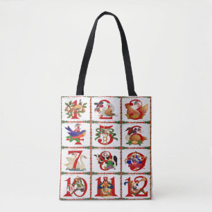 12 Days Of Christmas Quilt Print Tote Bag