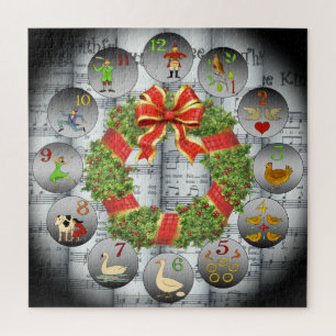 12 Days Of Christmas ~Sheet Music~Christmas Wreath Jigsaw Puzzle