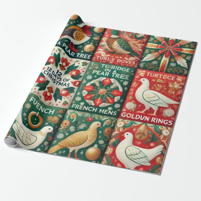12 days of christmas theme wrapping paper (Unrolled)
