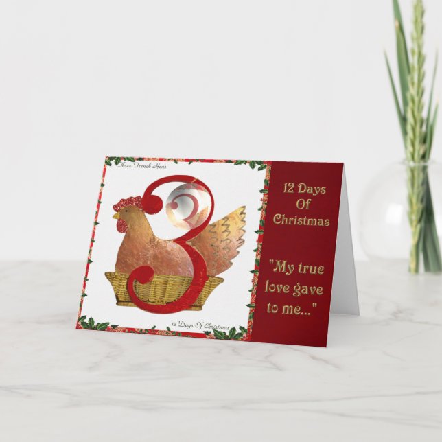 12 Days of Christmas Three French Hens Holiday Card (Front)