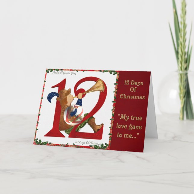 12 Days of Christmas Twelve Pipers Piping Holiday Card (Front)