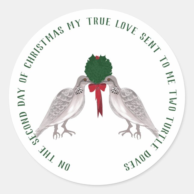 12 Days of Christmas Two Turtle Doves Classic Round Sticker (Front)