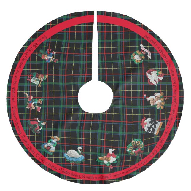 12 Days of Christmas with Lyrics Plaid Brushed Polyester Tree Skirt (Front)