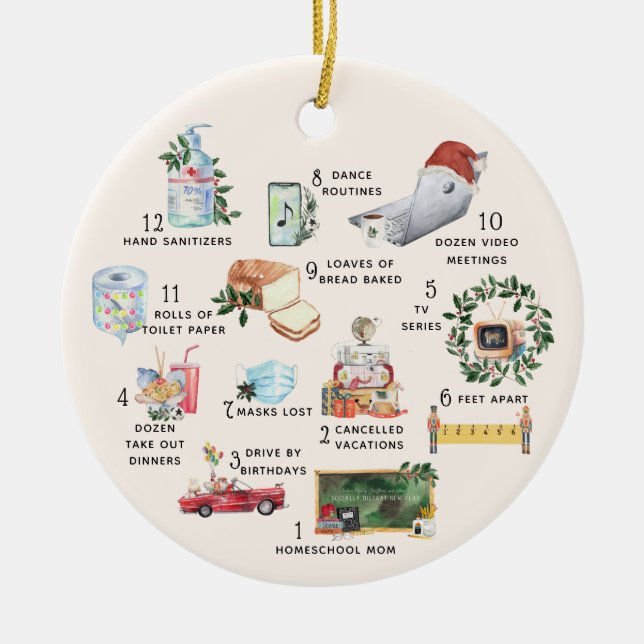 12 Days of Covid | "Quarantine" Christmas Holiday Ceramic Ornament (Front)