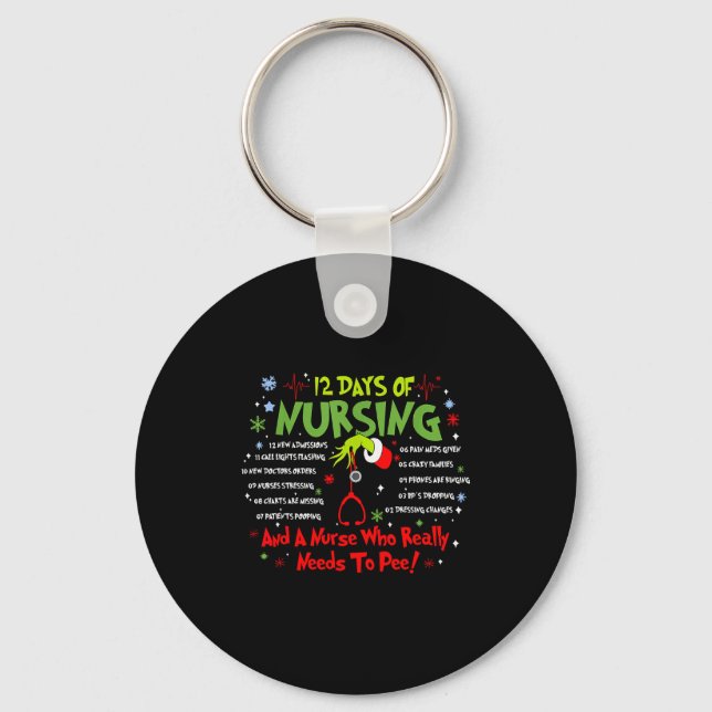 12 Days Of Nursing Stethoscope Nurse Christmas Xma Keychain (Front)