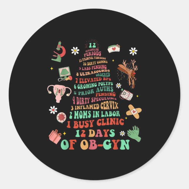 12 Days Of Ob-gyn Christmas Tree Labor &amp; Deliv Classic Round Sticker (Front)
