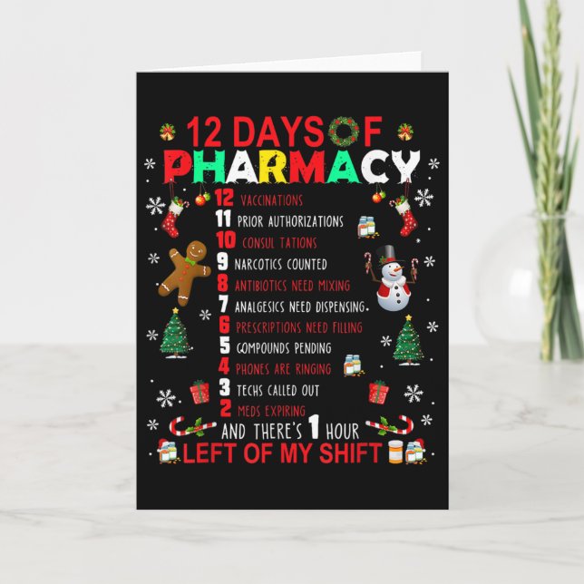 12 Days Of Pharmacy Funny Christmas Pharmacist Tec Card (Front)