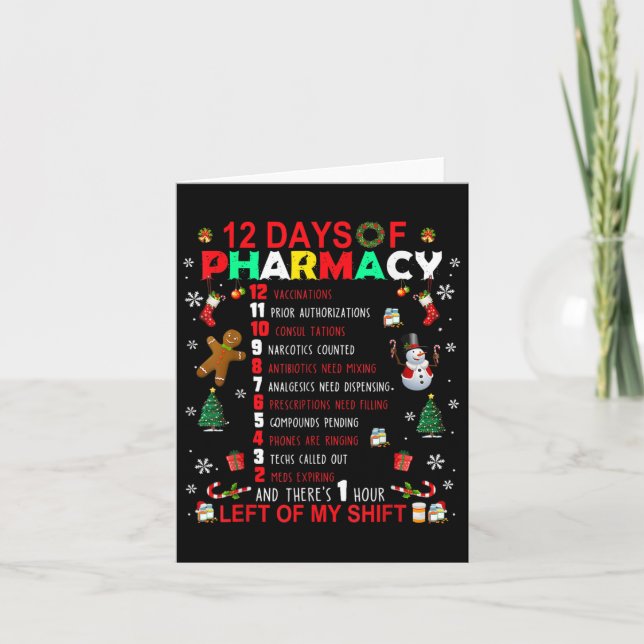 12 Days Of Pharmacy Funny Christmas Pharmacist Tec Card (Front)