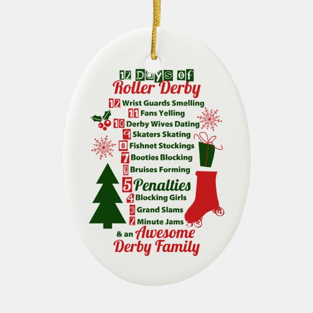 12 Days of Roller Derby Christmas, Roller Skating Ceramic Ornament (Front)