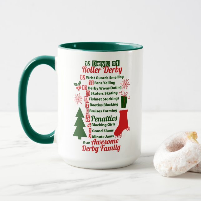 12 Days of Roller Derby Christmas, Roller Skating Mug (With Donut)