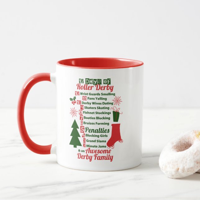 12 Days of Roller Derby Christmas, Roller Skating Mug (With Donut)