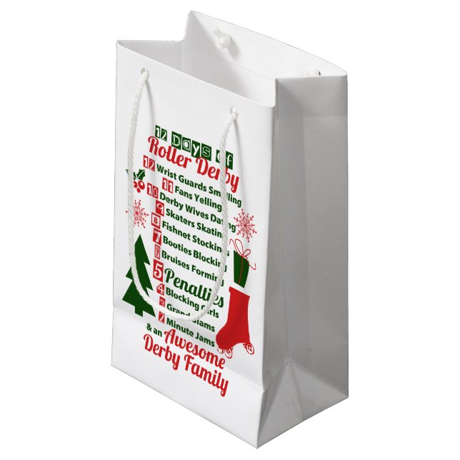 12 Days of Roller Derby Christmas, Roller Skating Small Gift Bag (Front Angled)