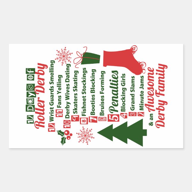 12 Days of Roller Derby Christmas, Roller Skating Sticker (Front)
