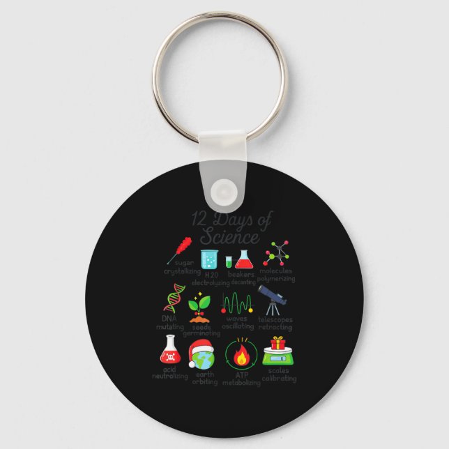 12 Days Of Science Funny Science Teacher Christmas Keychain (Front)