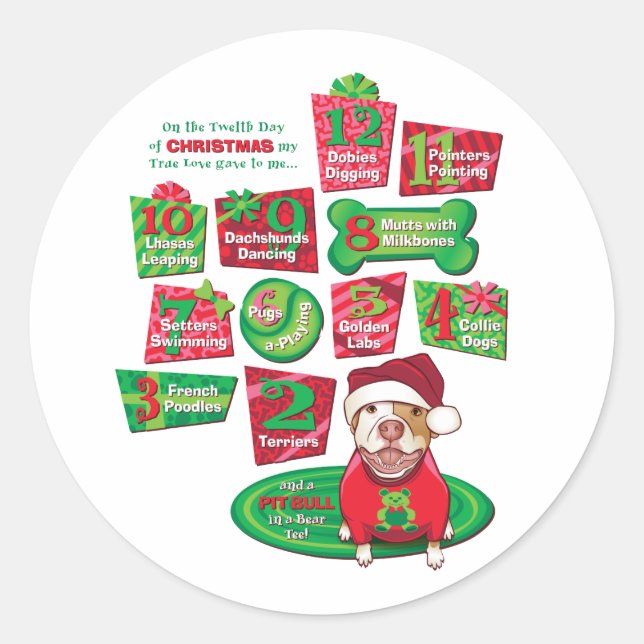 12 Dogs of Christmas Classic Round Sticker (Front)