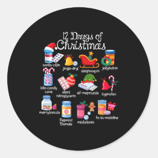 12 Drugs Of Christmas Pharmacist Technician Pharma Classic Round Sticker