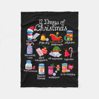 12 Drugs Of Christmas Pharmacist Technician Pharma Fleece Blanket
