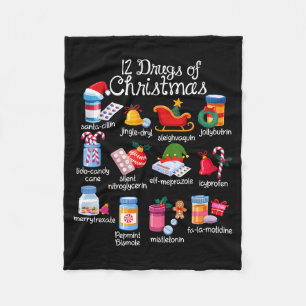 12 Drugs Of Christmas Pharmacist Technician Pharma Fleece Blanket