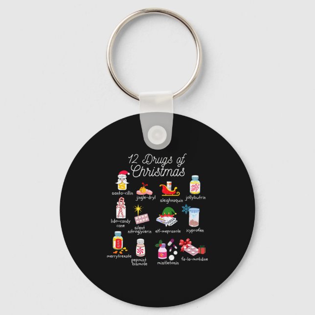 12 Drugs Of Christmas Pharmacist Technician Pharma Keychain (Front)