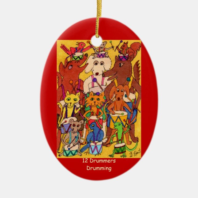 12 Drummers Drumming Ceramic Ornament (Front)