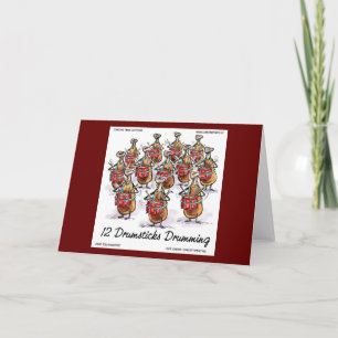 12 Drumsticks Drumming Rick London Christmas Funny Card