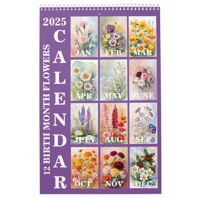 12 Fleurs du mois de naissance 2025 Calendrier mur (Protection)