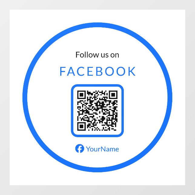 12" Follow Us On Facebook QR Code Blue Window Cling (Sheet)
