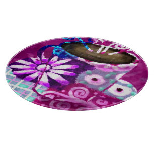 12" Glass Cutting Board w/Abstract Coffee Art