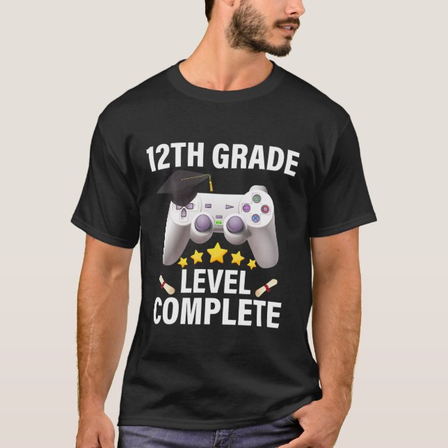 12 Grade Level Complete Gamer Class Of 2021 Gradua T-Shirt (Front)