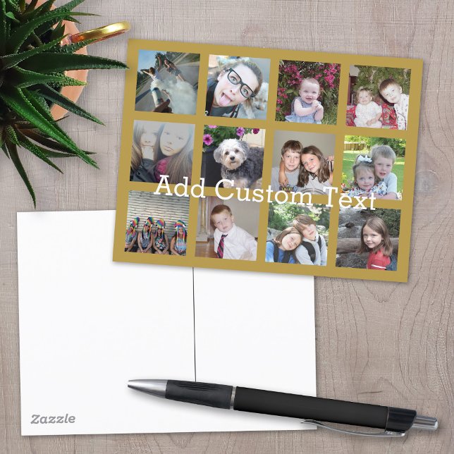 12 Insta Photo Collage with Gold Background Postcard (Creator Uploaded)