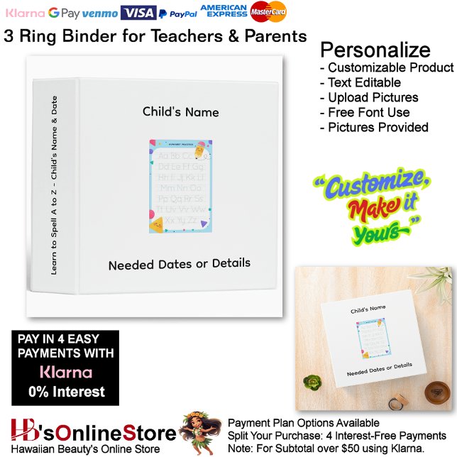 12 Learn To Spell A to Z Child's Name Teacher  Binder (12 Learn To Spell A to Z Child's Name Date Teacher 3 Ring Binder.)