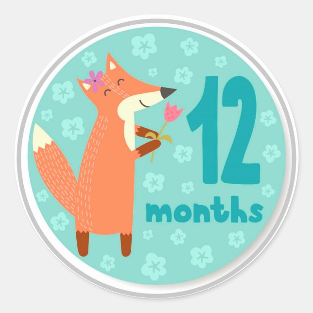 12 Month Baby Milestone Classic Round Sticker (Front)