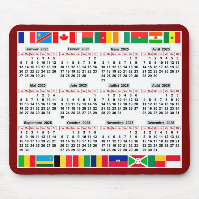 12 month calendar of the year 2025  mouse pad (Front)